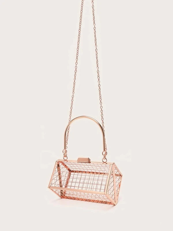 CM-BGS124771 Women Trendy Seoul Style Mini Hollow Out Chain Box Bag - Rose Gold