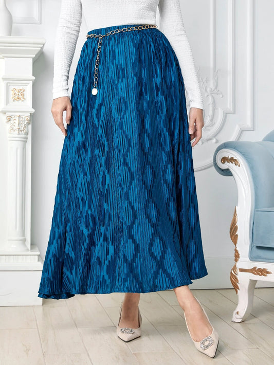 CM-BS181097 Women Elegant Seoul Style Geo Pattern High Waist Pleated Skirt - Blue