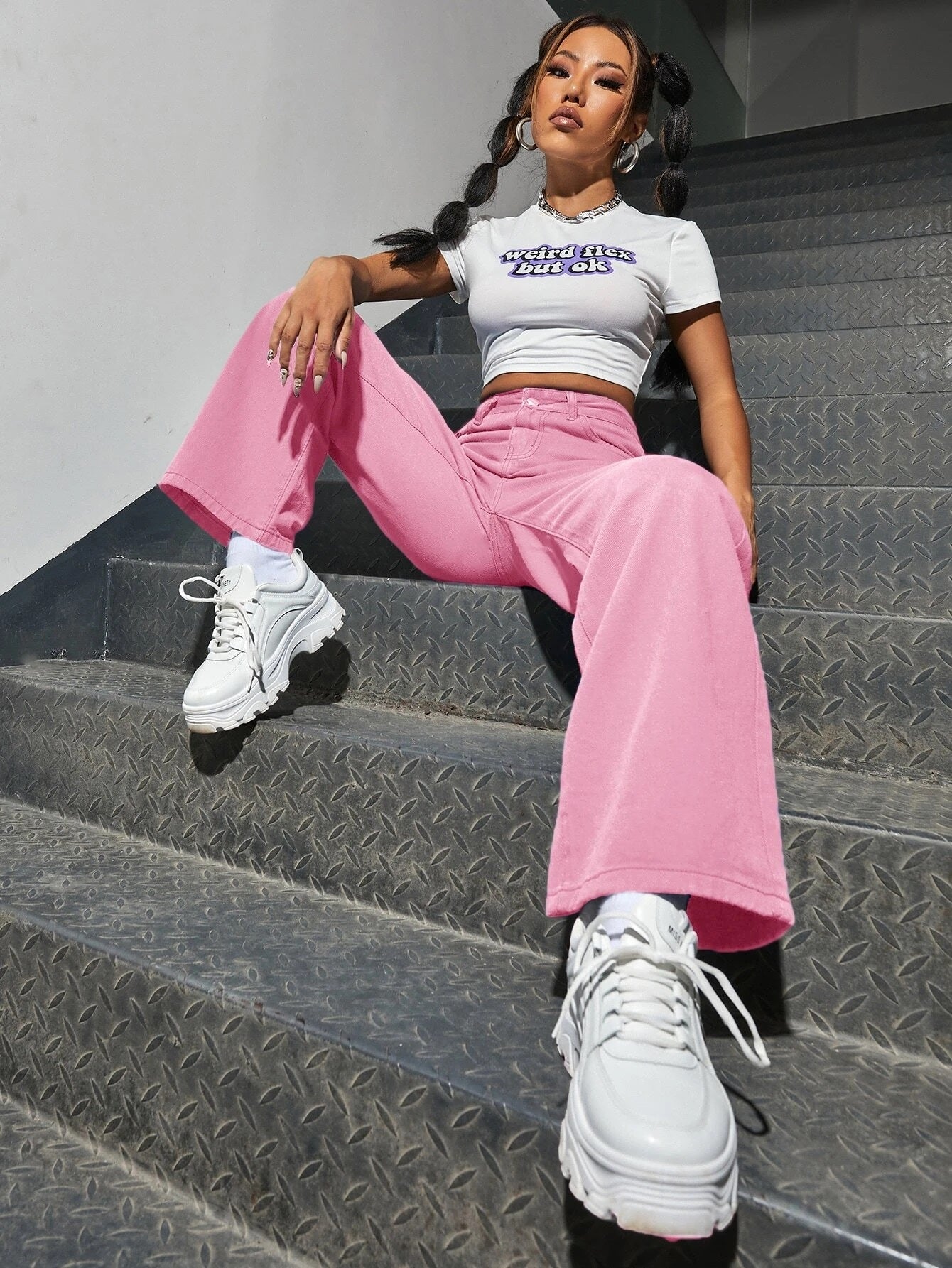 CM-BS400451 Women Preppy Seoul Style Slant Pocket High Waist Boyfriend Jeans - Pink