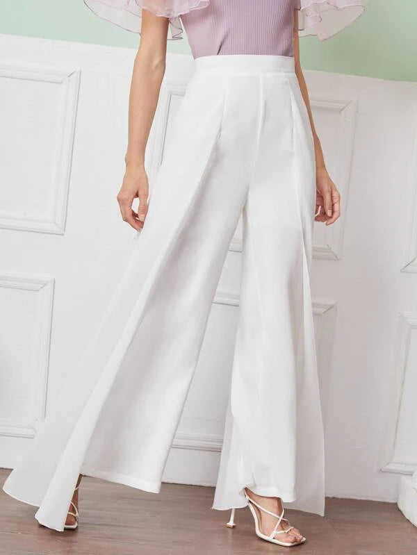 CM-BS425447 Women Elegant Seoul Style Zipper Back Wide Leg Pants With Cape