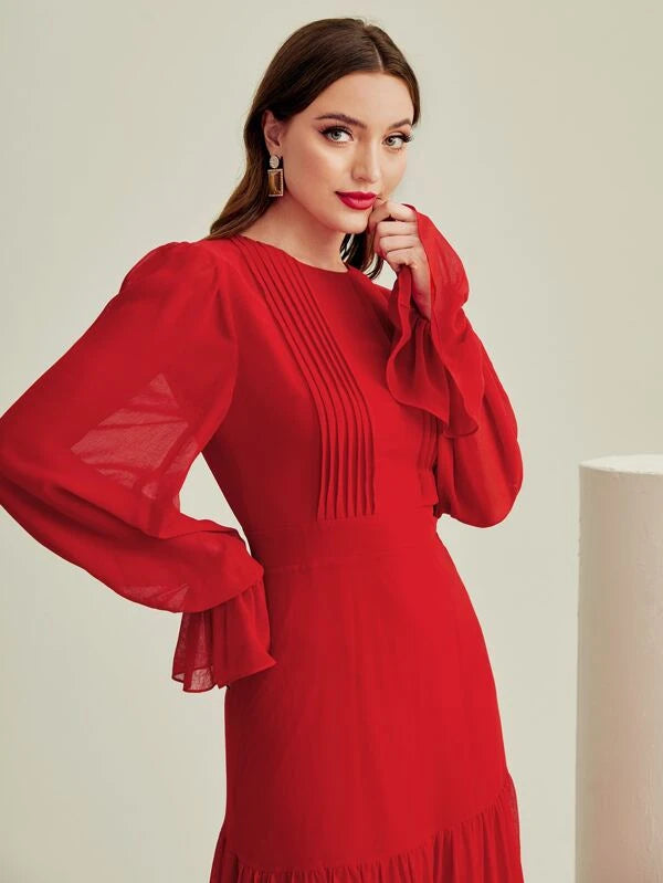 CM-DS788999 Women Elegant Seoul Style Ruffle Trim Flounce Sleeve Dress