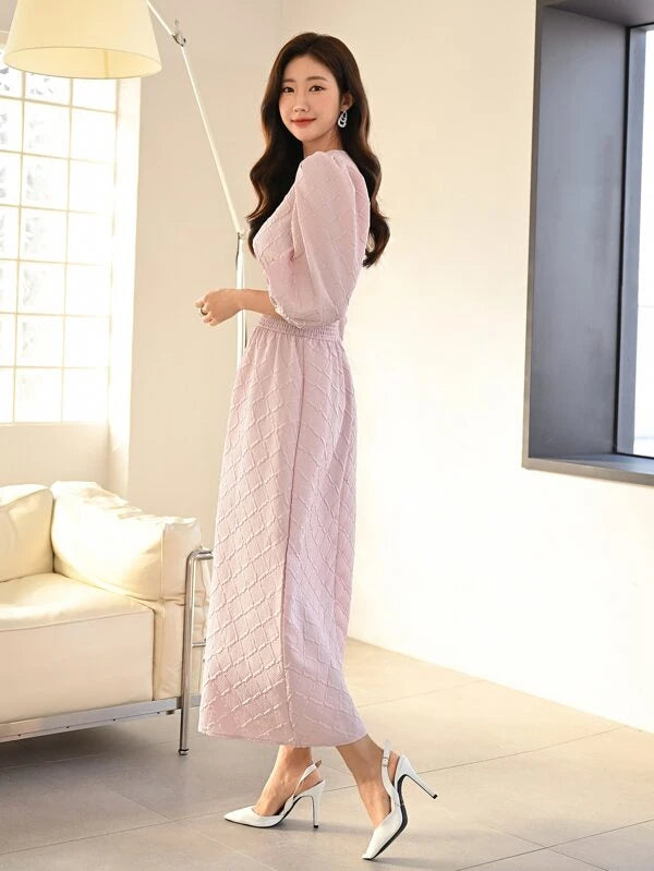 CM-DS451492 Women Casual Seoul Style Solid Puff Sleeve A-Line Dress - Dusty Pink