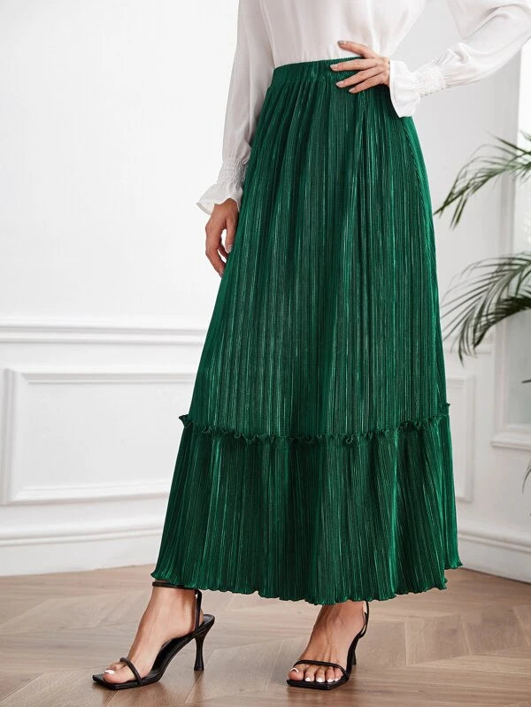 CM-BS421631 Women Casual Seoul Style High Waist Ruffle Hem Pleated Skirt