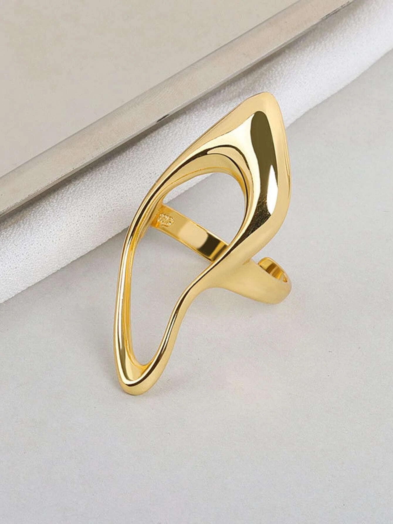 CM-AXS532443 Women Trendy Seoul Style Minimalist Cuff Ring - Yellow Gold