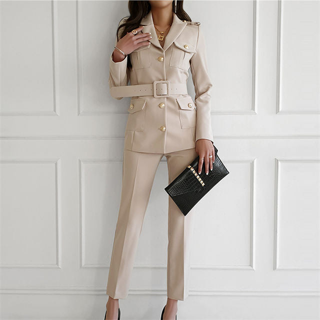CM-SF081803 Women Elegant Seoul Style Collar Single-Breasted Slim Long Suits (Available in 2 colors)