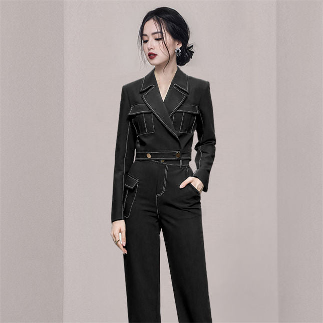 CM-SF082301 Women Elegant Seoul Style Tailored Collar High Waist Slim Long Suits