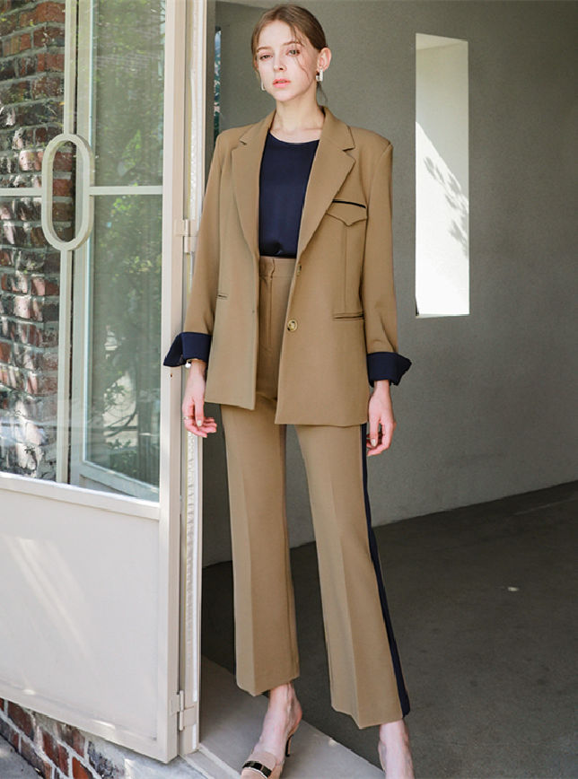 CM-SF100609 Women Elegant Seoul Style Tailored Collar Jacket With Long Pants - Set (Available in 2 colors)