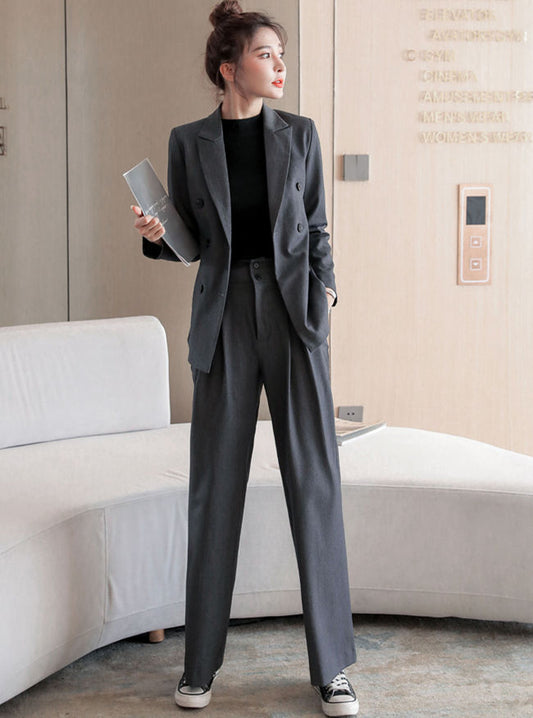 CM-SF101703 Women Casual Seoul Style Tailored Collar Jacket With Long Pants - Set