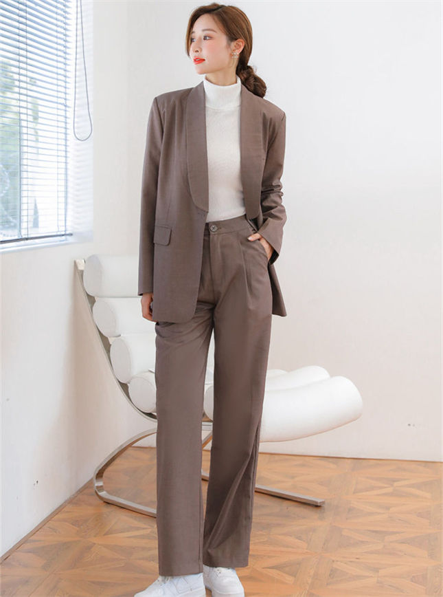 CM-SF101704 Women Elegant Seoul Style Loosen Jacket With Wide-Leg Long Pants - Set