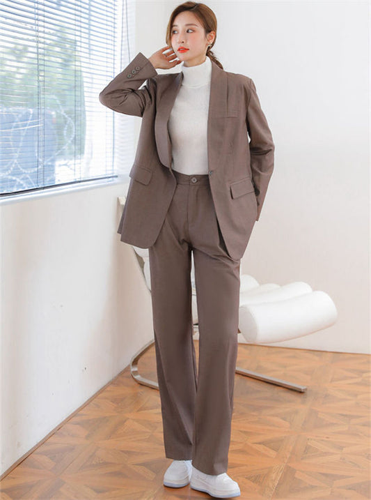 CM-SF101704 Women Elegant Seoul Style Loosen Jacket With Wide-Leg Long Pants - Set