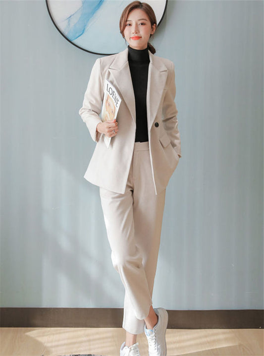 CM-SF101705 Women Elegant Seoul Style Tailored Collar Thick Woolen Two Pieces Suits - Set