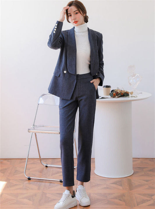 CM-SF101707 Women Elegant Seoul Style Shawl Collar Woolen Jacket With Long Pants - Set