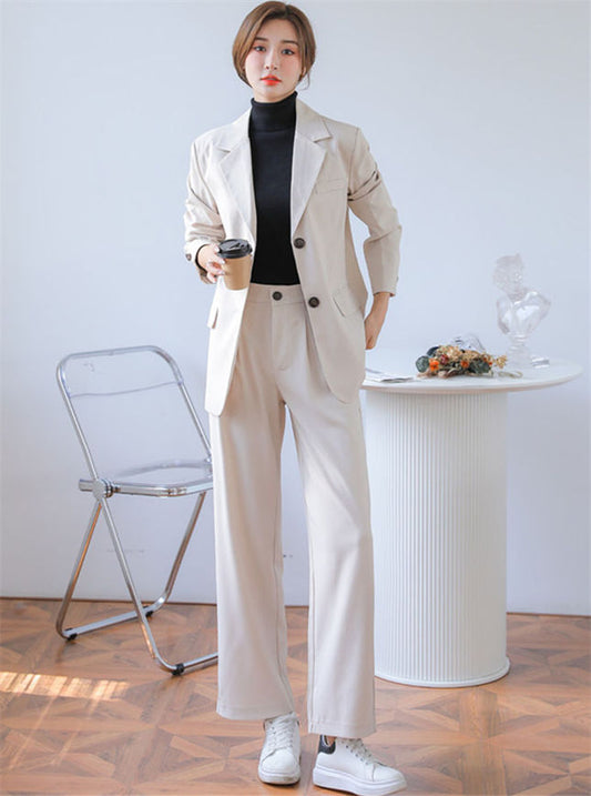 CM-SF101709 Women Elegant Seoul Style Tailored Collar Loosen Jacket With Pants - Set (Available in 2 colors)