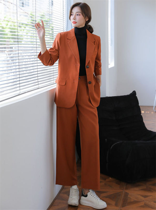 CM-SF101709 Women Elegant Seoul Style Tailored Collar Loosen Jacket With Pants - Set (Available in 2 colors)