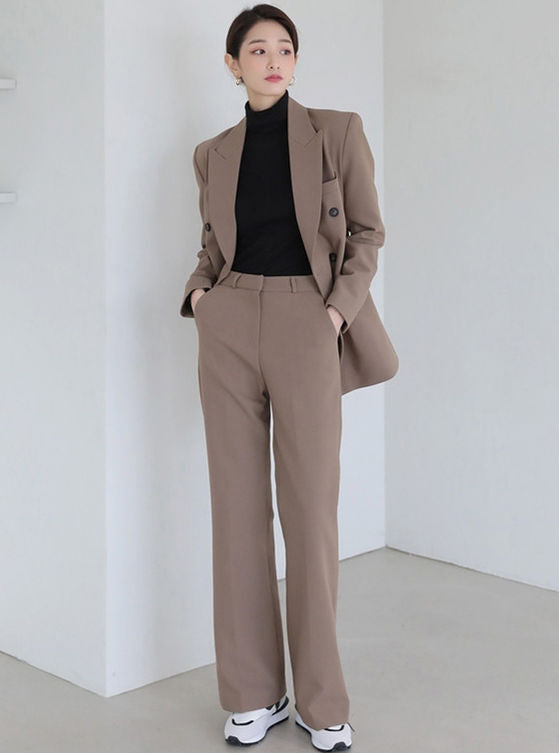 CM-SF101710 Women Elegant Seoul Style Tailored Collar Double-Breasted Long Suits - Set