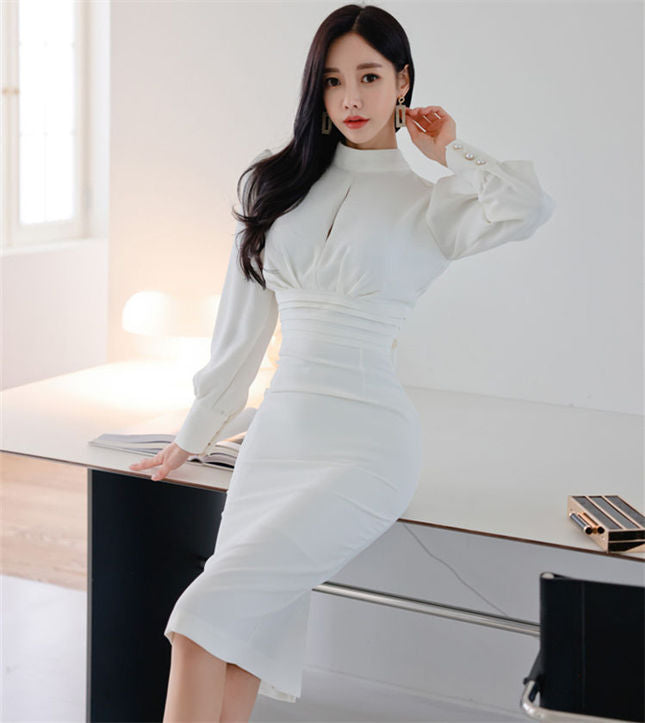 CM-DF110603 Women Elegant Seoul Style Fitted Waist Bowknot Backless Bodycon Dress