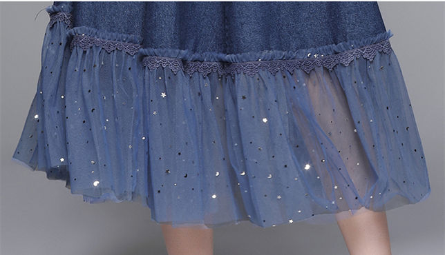 CM-SF111108 Women Elegant European Style Puff Sleeve Blouse With Gauze Fishtail Denim Skirt - Set