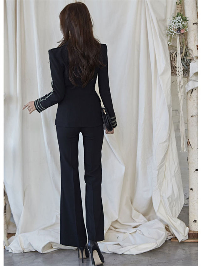 CM-SF111308 Women Elegant Seoul Style Double-Breasted Tailored Collar Slim Long Suits