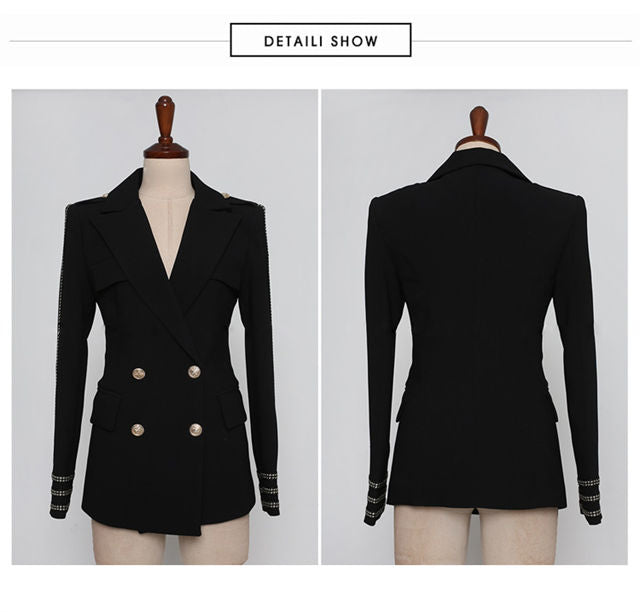 CM-SF111308 Women Elegant Seoul Style Double-Breasted Tailored Collar Slim Long Suits