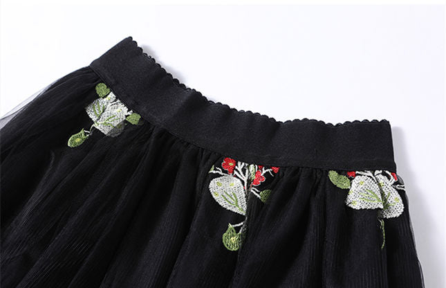 CM-SF020801 Women Elegant European Style Knit Top With Embroidery Gauze Long Skirt - Set