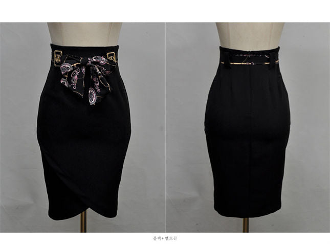 CM-SF031007 Women Elegant Seoul Style Puff Sleeve Blouse With Tie Waist Short Skirt - Set