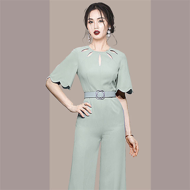 CM-JF041007 Women Elegant European Style Hollow Out High Waist Wide-Leg Jumpsuit (Available in 2 colors)