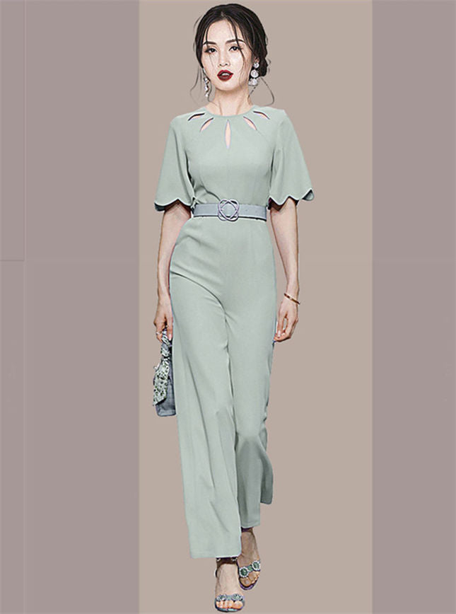 CM-JF041007 Women Elegant European Style Hollow Out High Waist Wide-Leg Jumpsuit (Available in 2 colors)