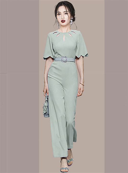 CM-JF041007 Women Elegant European Style Hollow Out High Waist Wide-Leg Jumpsuit (Available in 2 colors)