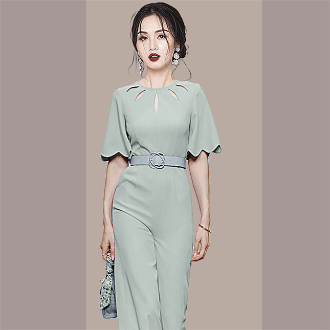 CM-JF041007 Women Elegant European Style Hollow Out High Waist Wide-Leg Jumpsuit (Available in 2 colors)