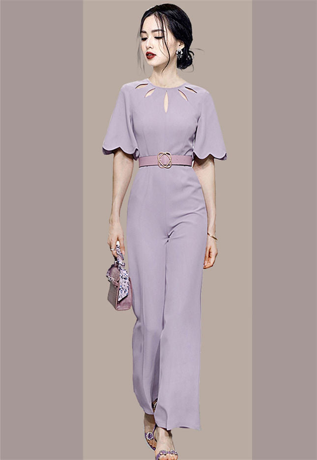 CM-JF041007 Women Elegant European Style Hollow Out High Waist Wide-Leg Jumpsuit (Available in 2 colors)
