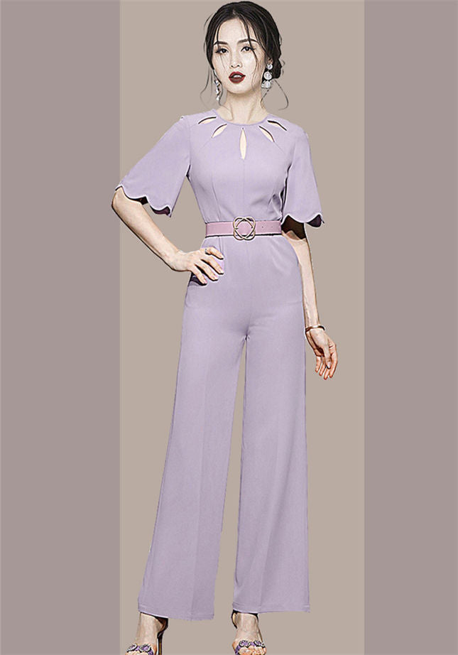 CM-JF041007 Women Elegant European Style Hollow Out High Waist Wide-Leg Jumpsuit (Available in 2 colors)