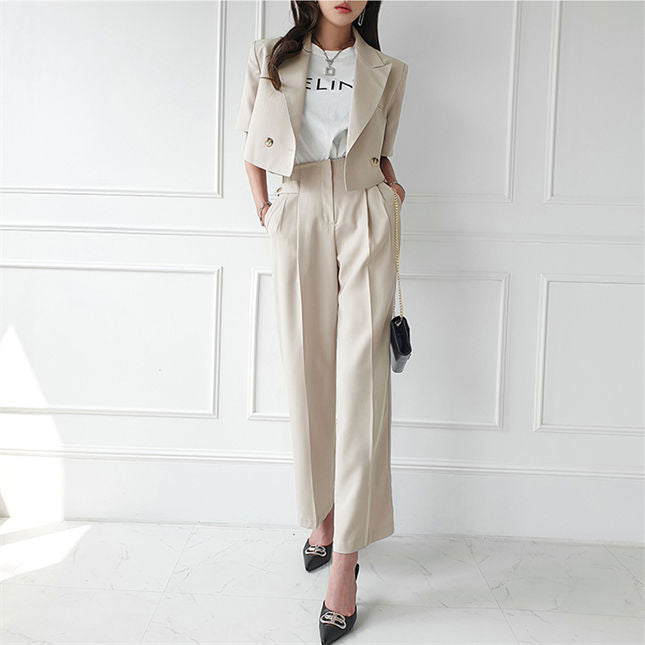 CM-SF051201 Women Casual Seoul Style Tailored Collar Wide-Leg Long Suits (Available in 2 colors)