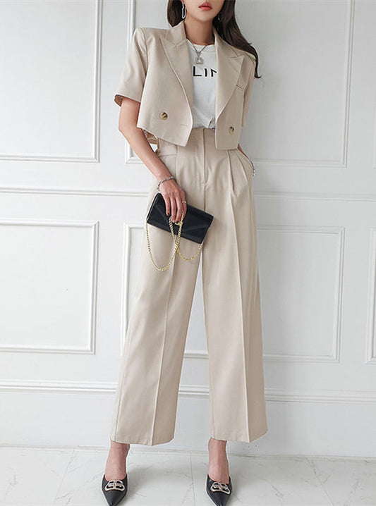 CM-SF051201 Women Casual Seoul Style Tailored Collar Wide-Leg Long Suits (Available in 2 colors)