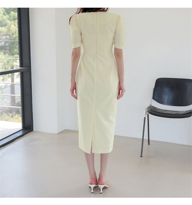 CM-DF051208 Women Casual Seoul Style Square Collar Puff Sleeve Bodycon Dress (Available in 2 colors)
