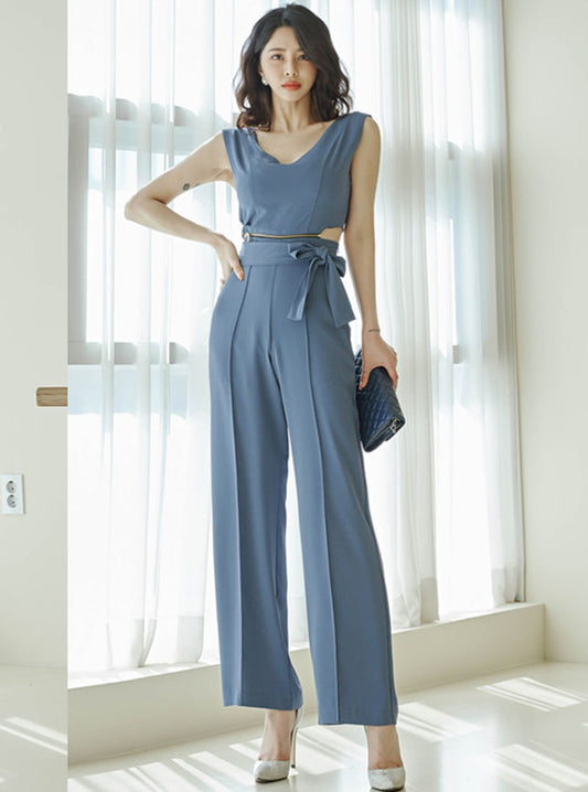 CM-SF052205 Women Elegant Seoul Style Zipper Attached High Waist Wide-Leg Long Suits