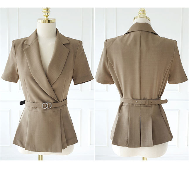 CM-SF070901 Women Elegant Seoul Style Tailored Collar Double-Breasted Slim Dress Set