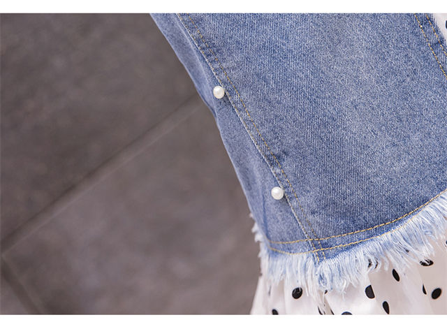 CM-BF071225 Women Preppy Seoul Style Beads Dots Fishtail Denim A-Line Skirt