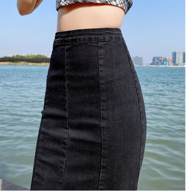 CM-BF073107 Women Preppy Seoul Style Fishtail Split Denim Long Skirt (Available in 2 colors)