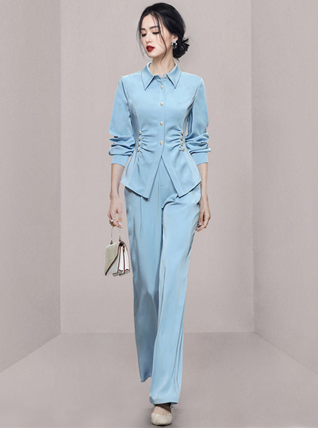 CM-SF080403 Women Elegant European Style Pleated Beads Waist Slim Long Suits