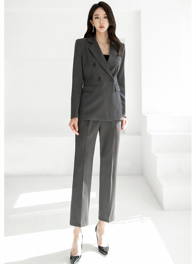 CM-SF092206 Women Elegant Seoul Style Double-Breasted Tailored Collar Slim Long Suits