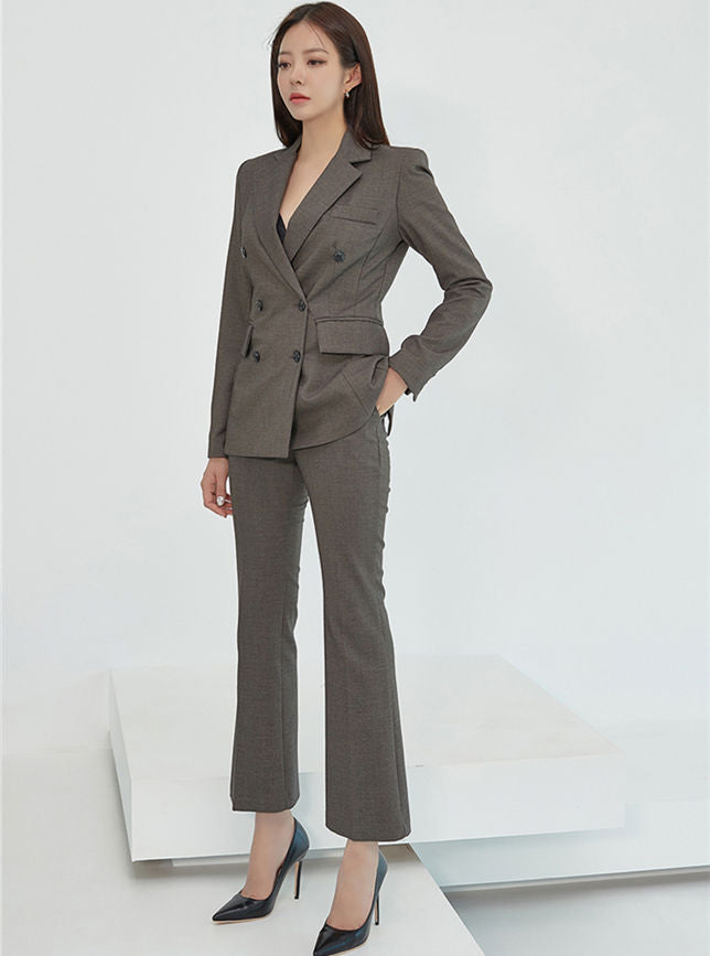 CM-SF092208 Women Elegant Seoul Style Double-Breasted Tailored Collar Long Suits