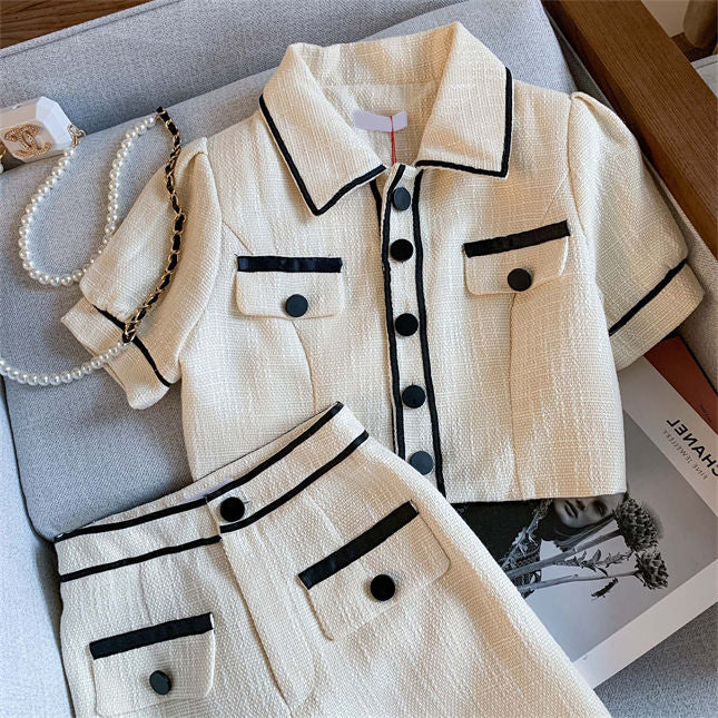 CM-SF102203 Women Casual Seoul Style Single-Breasted Shirt Collar Short Suits