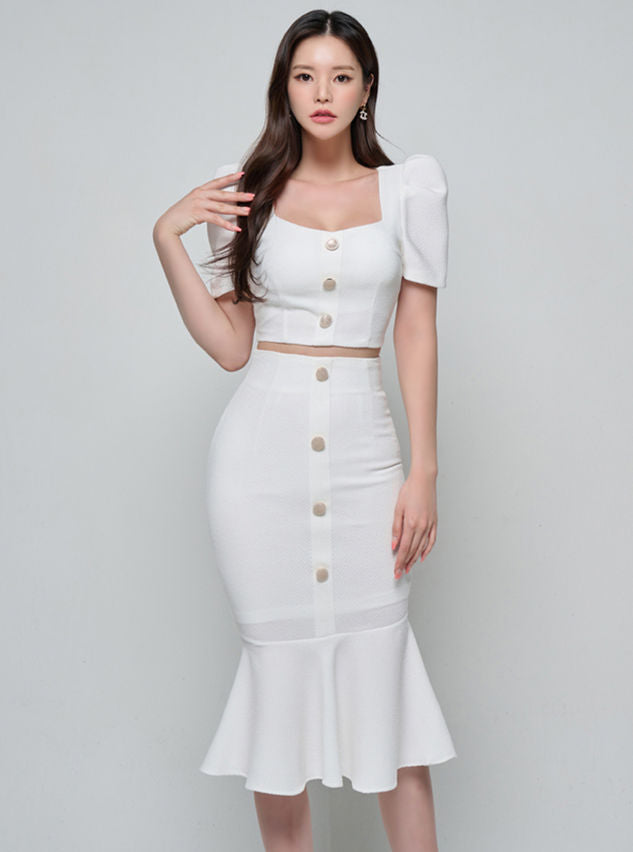 CM-SF032517 Women Elegant Seoul Style Single-Breasted Fishtail Slim Dress Set (Available in 2 colors)