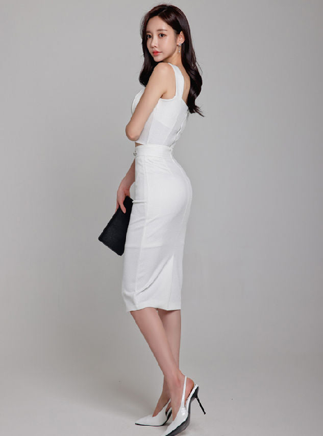 CM-SF032518 Women Elegant Seoul Style Straps Blouse With High Waist Skinny Skirt - Set