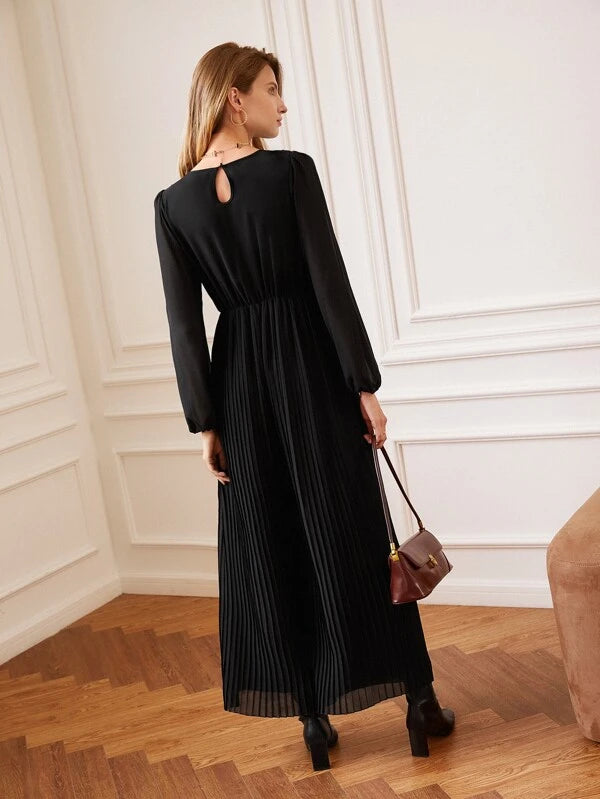 CM-JS061505 Women Elegant Seoul Style Lantern Sleeve Overlap Collar Pleated Culotte Jumpsuit