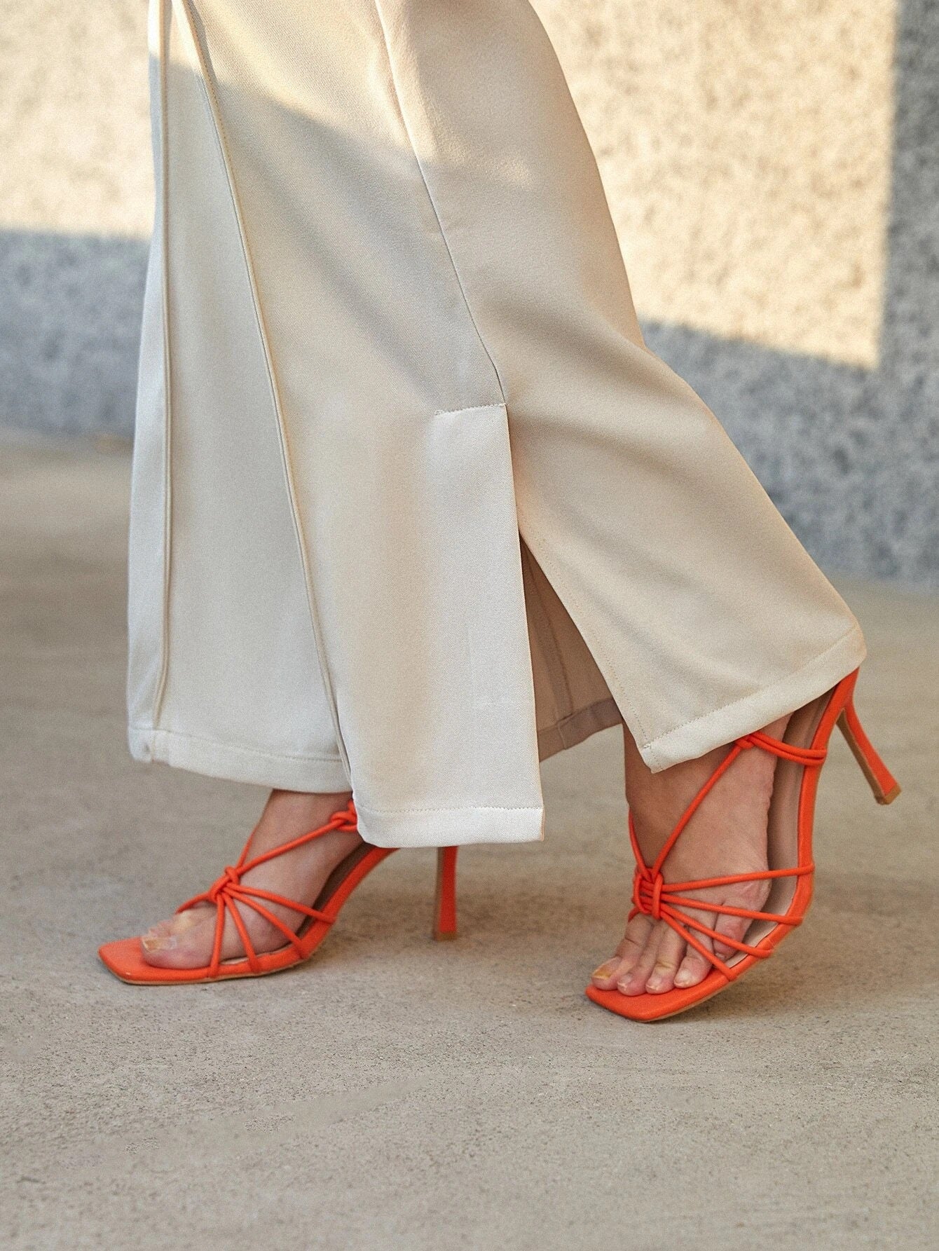 CM-BS040616 Women Elegant Seoul Style Seam Detail Split Hem Flare Leg Pants - Beige