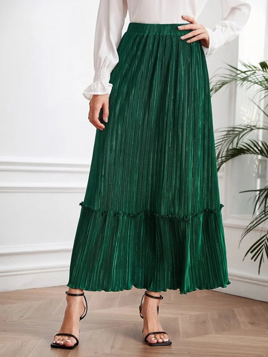 CM-BS421631 Women Casual Seoul Style High Waist Ruffle Hem Pleated Skirt