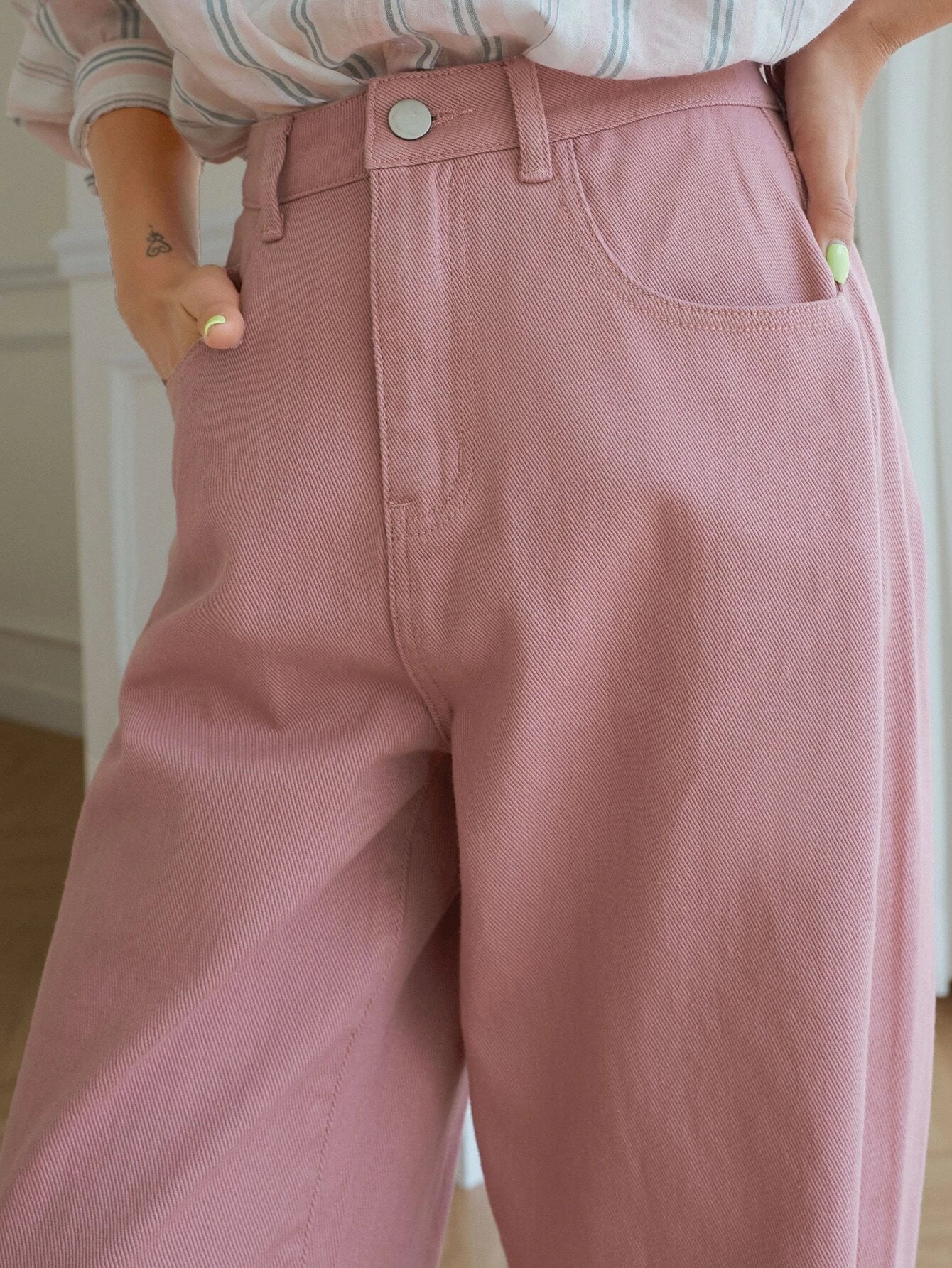 CM-BS431016 Women Casual Seoul Style High Waist Wide Leg Jeans - Pink