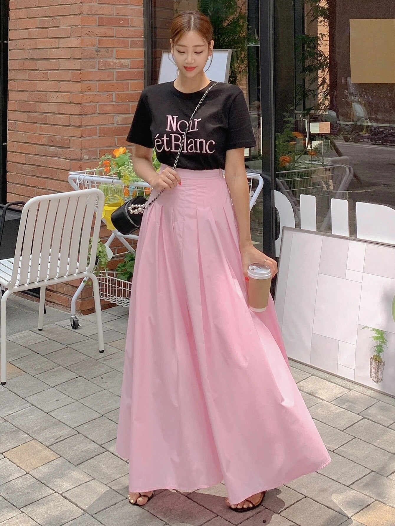 CM-BS896969 Women Elegant Seoul Style Solid High Waist Flare Skirt - Baby Pink