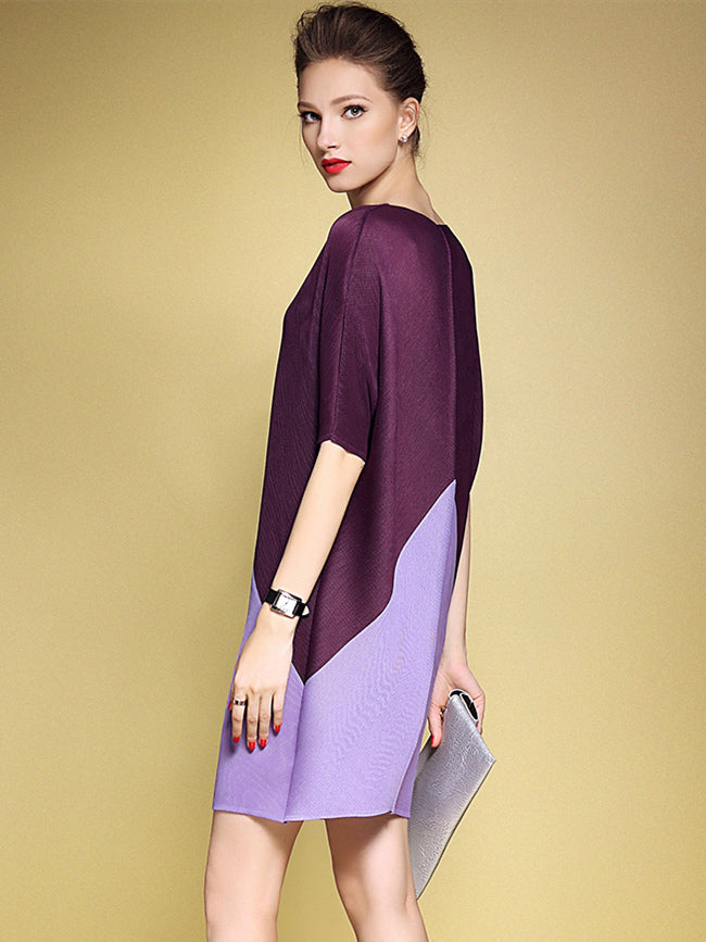 CM-DF091434 Women Elegant European Style Batwing Loosen Dress - Purple